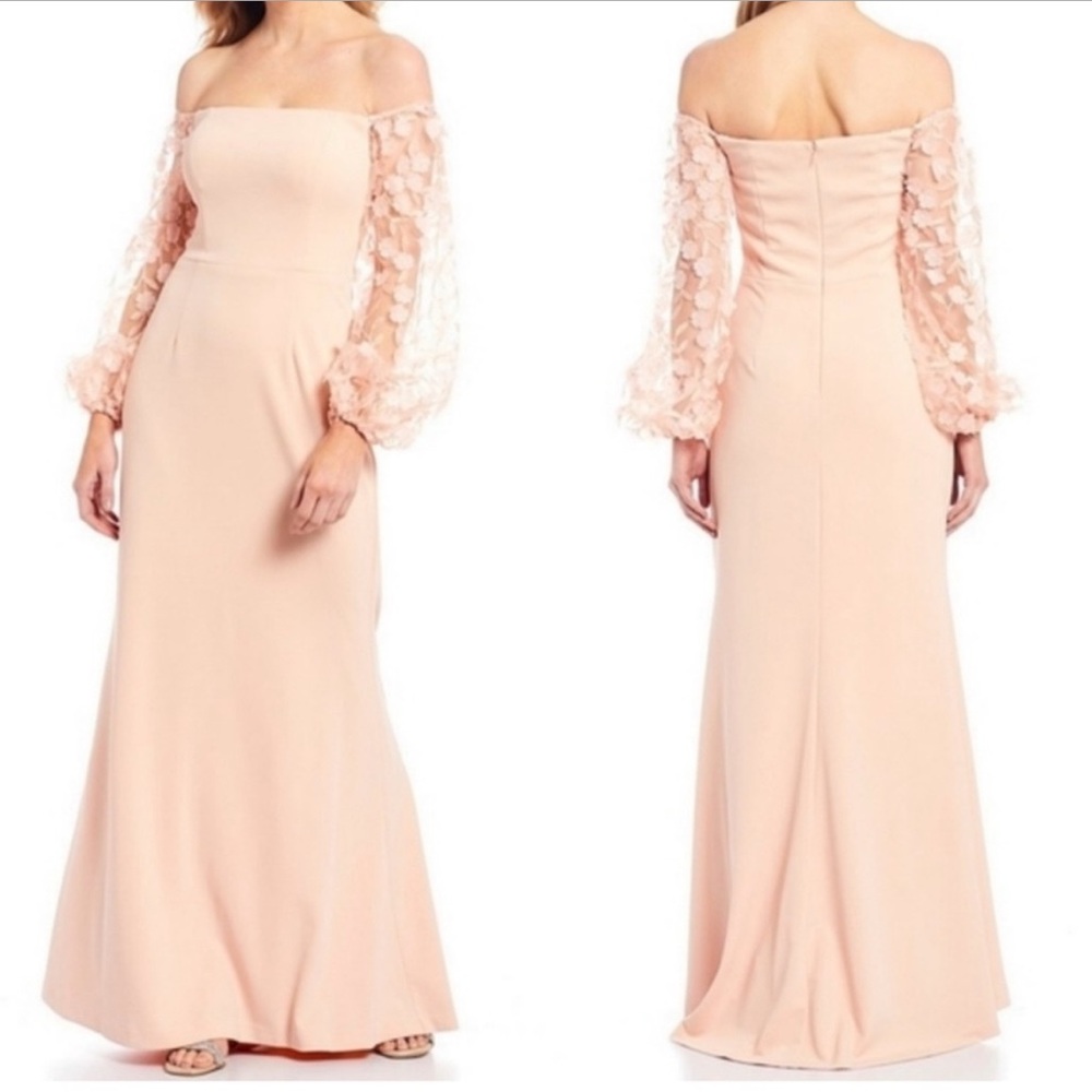 Eliza J Pink Off-Shoulder Bishop Sleeve Gown